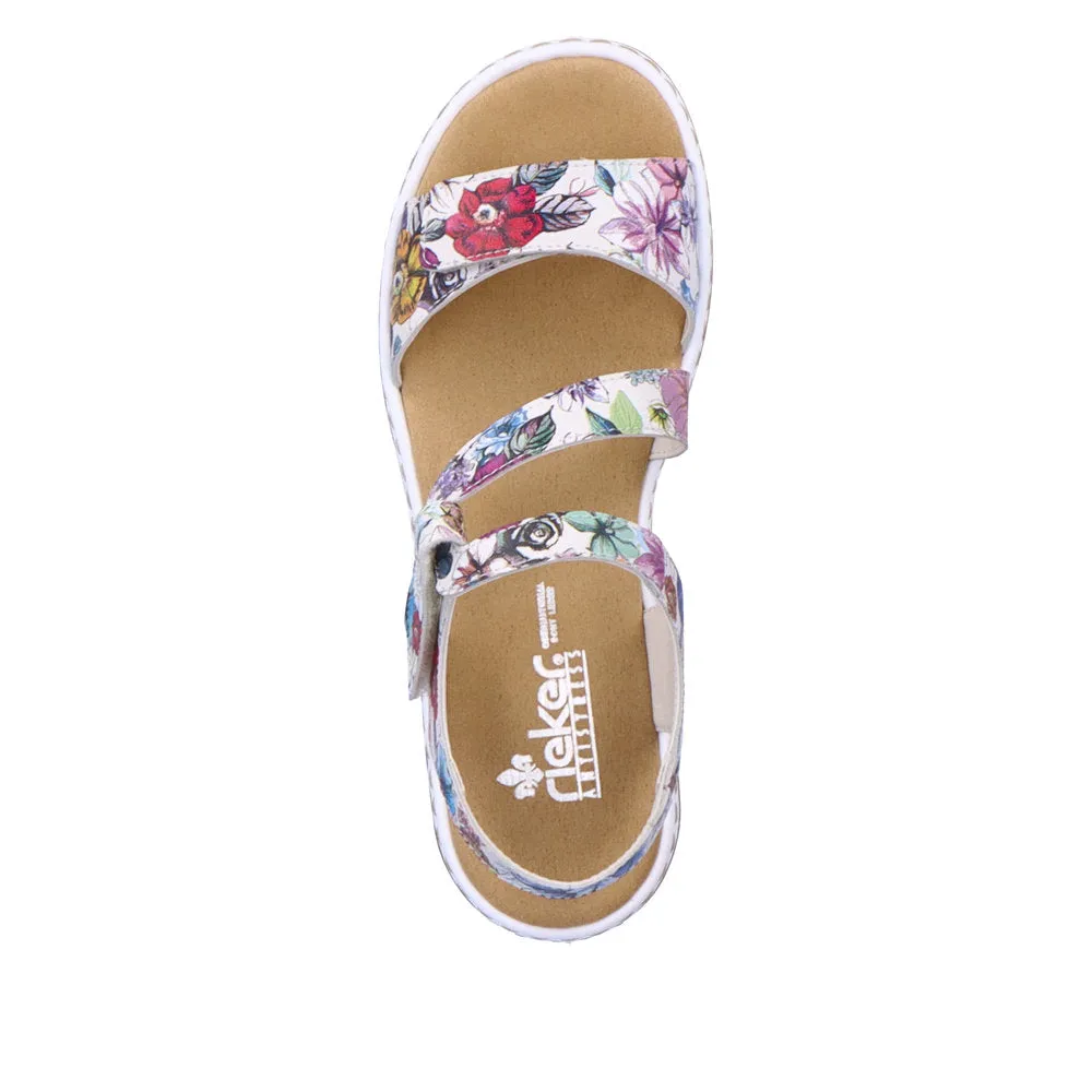 Rieker 659C7-92 Ladies White Multi Leather Touch Fastening Sandals