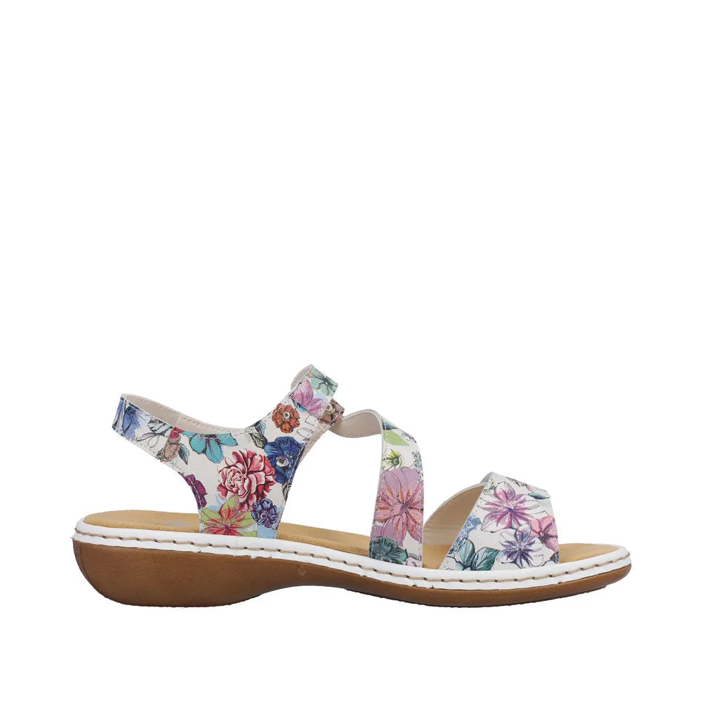 Rieker 659C7-92 Ladies White Multi Leather Touch Fastening Sandals