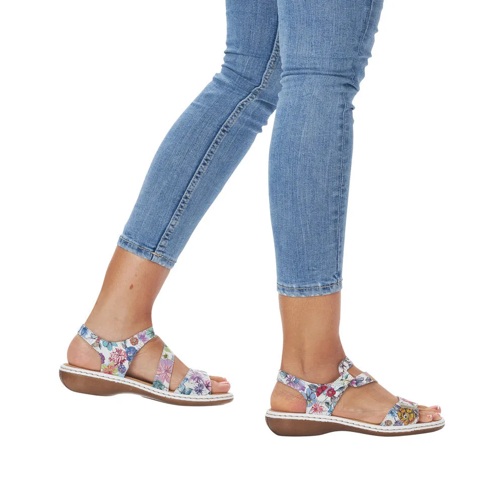 Rieker 659C7-92 Ladies White Multi Leather Touch Fastening Sandals