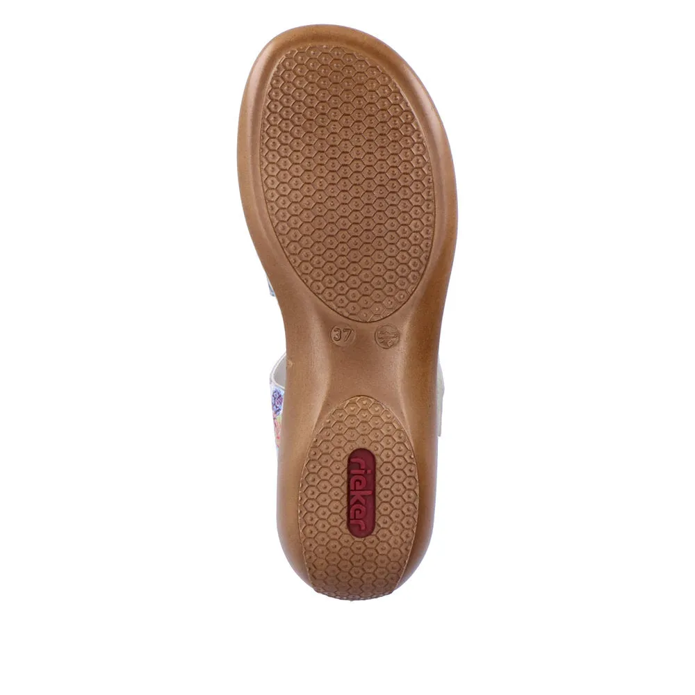 Rieker 659C7-92 Ladies White Multi Leather Touch Fastening Sandals