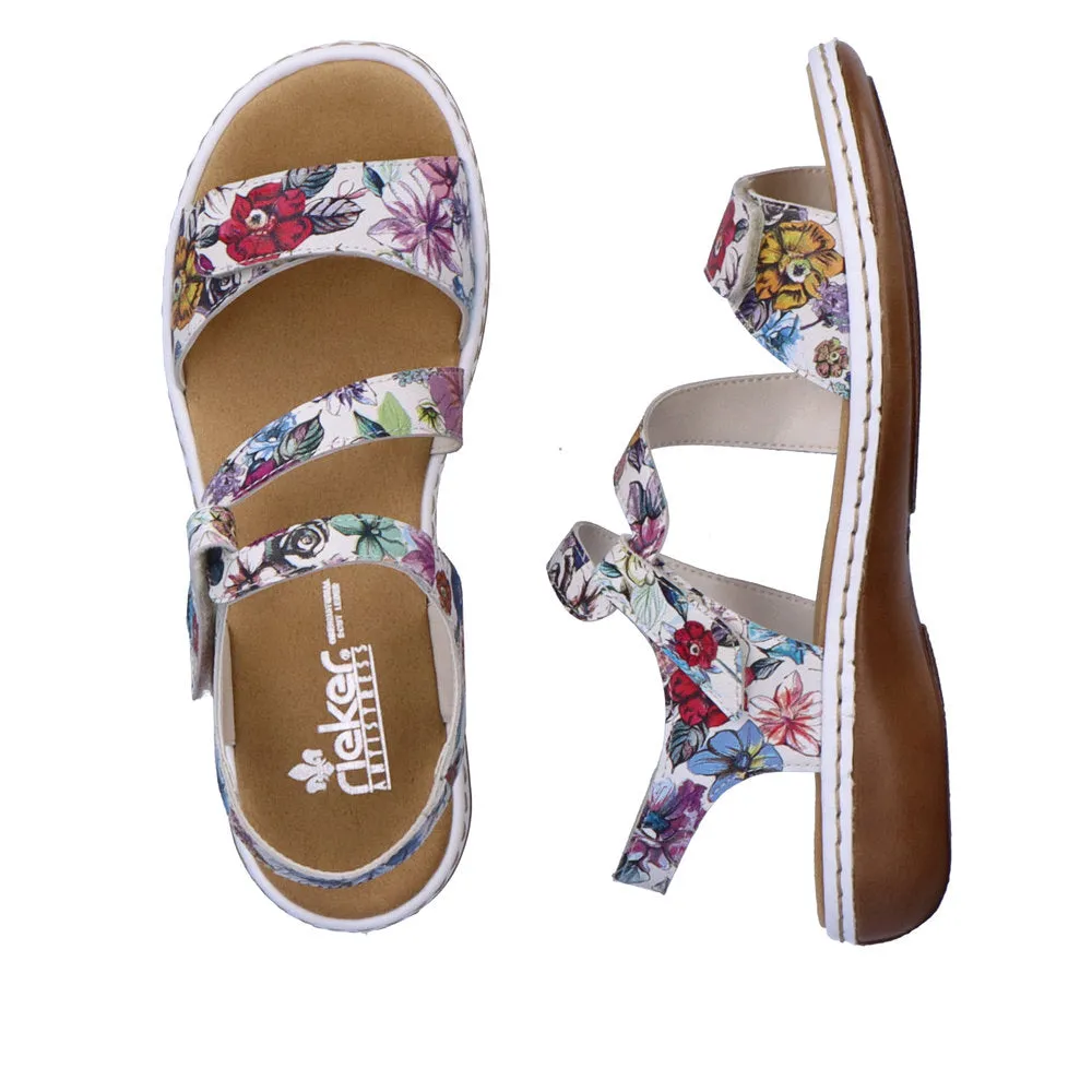 Rieker 659C7-92 Ladies White Multi Leather Touch Fastening Sandals