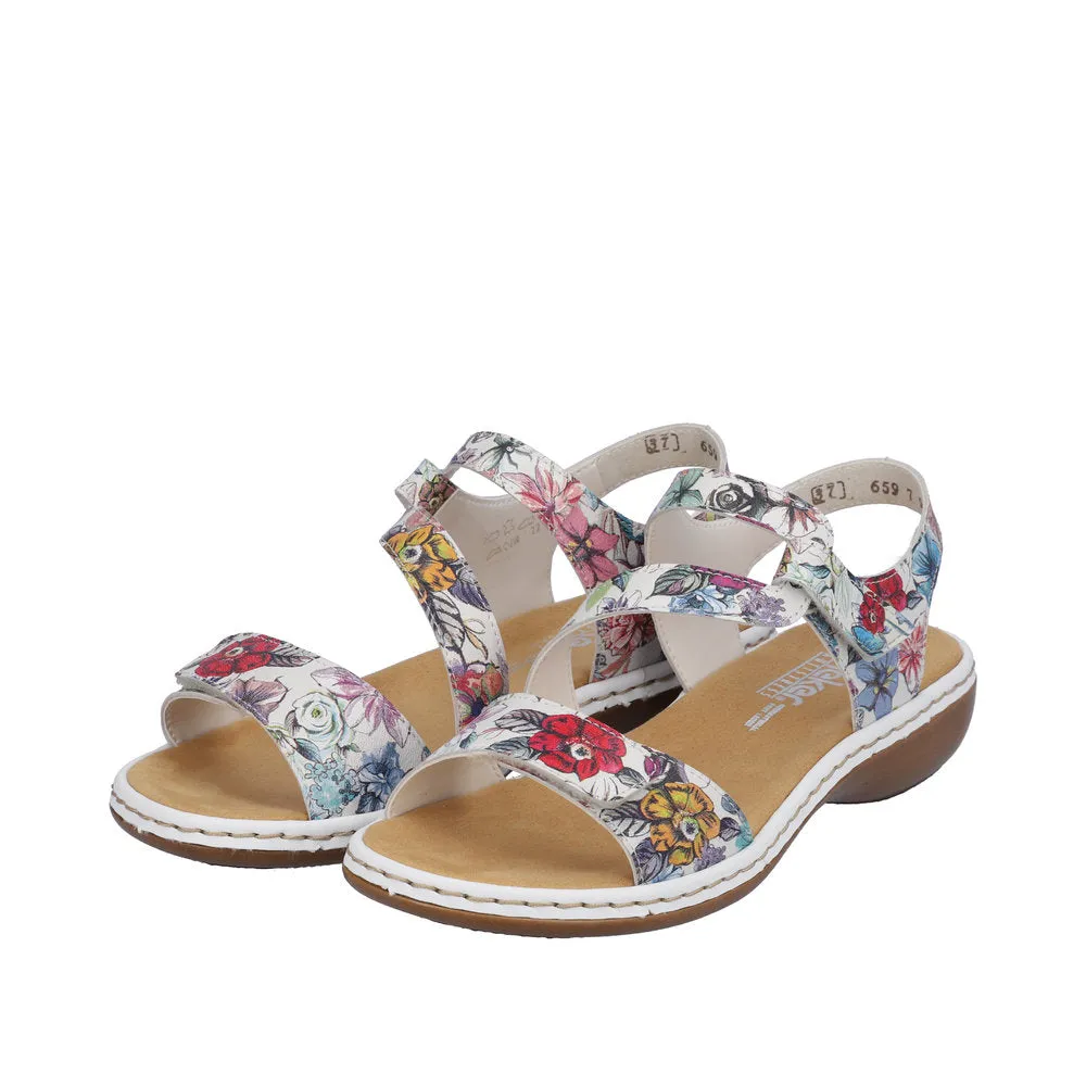 Rieker 659C7-92 Ladies White Multi Leather Touch Fastening Sandals