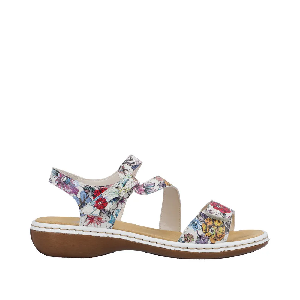 Rieker 659C7-92 Ladies White Multi Leather Touch Fastening Sandals