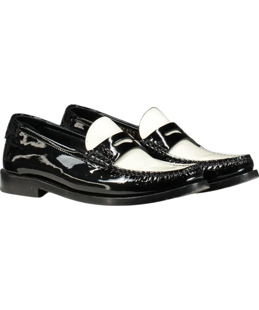 SAINT LAURENT Black/ White Le Loafer Patent Leather Loafers UK 2 EU 35 👠