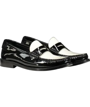 SAINT LAURENT Black/ White Le Loafer Patent Leather Loafers UK 2 EU 35 👠