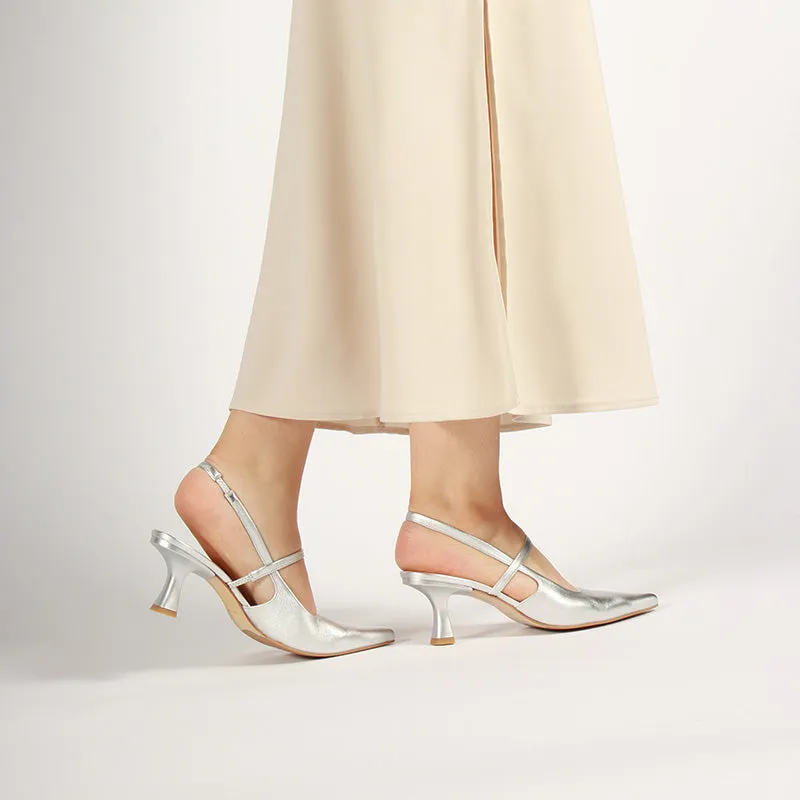 SLINGBACK SOFT SILVER NAHKA-AVOKKAAT
