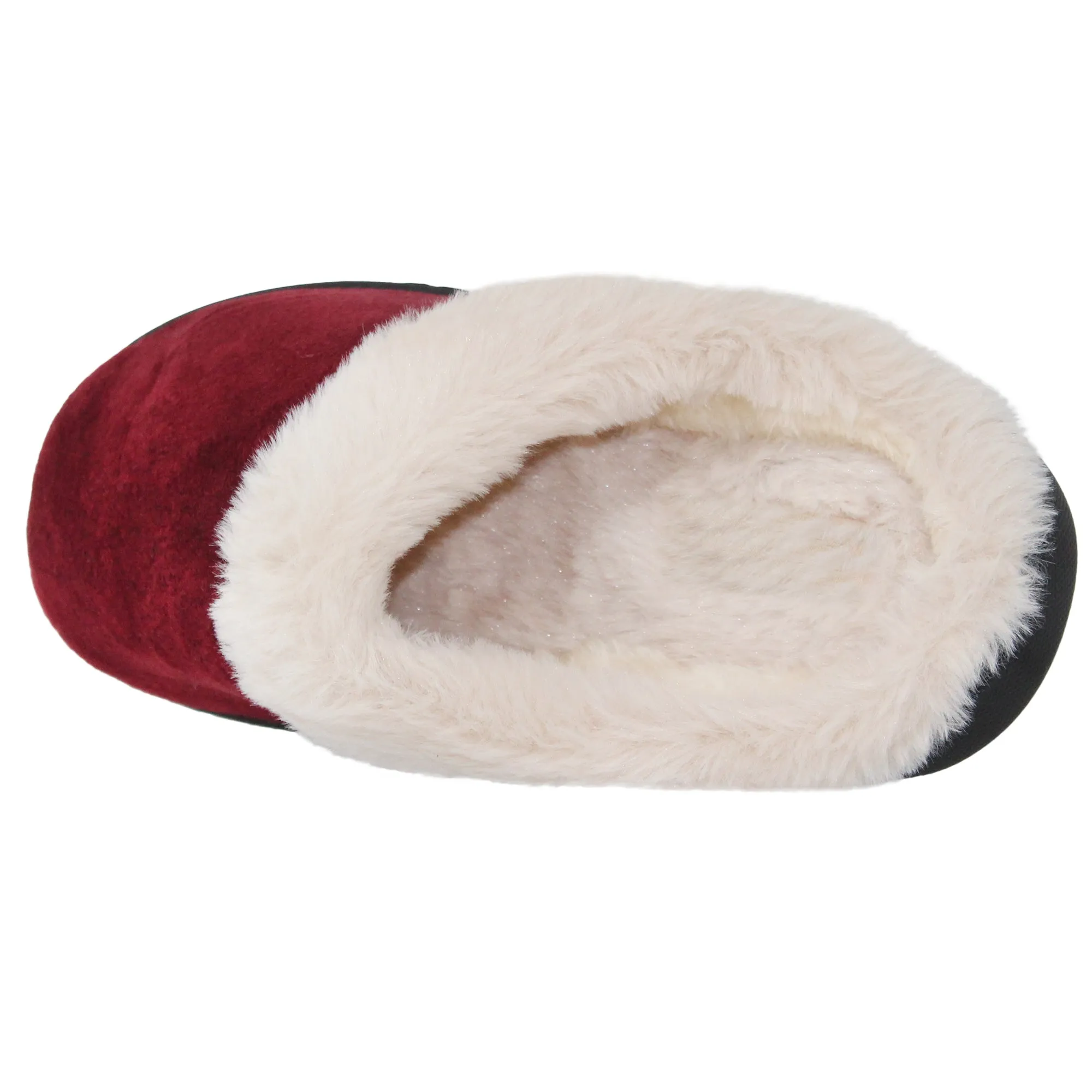 SOBEYO Women's Fuzzy Two-Tone Fur-Collar Clog Slippers Red