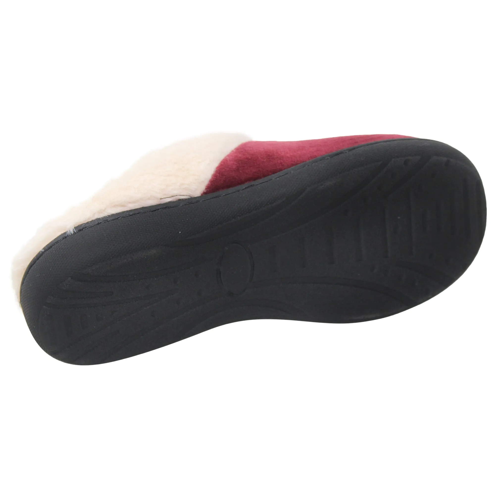 SOBEYO Women's Fuzzy Two-Tone Fur-Collar Clog Slippers Red