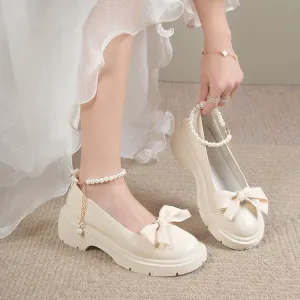 Soft-Soled Bowknot Leather Shoes