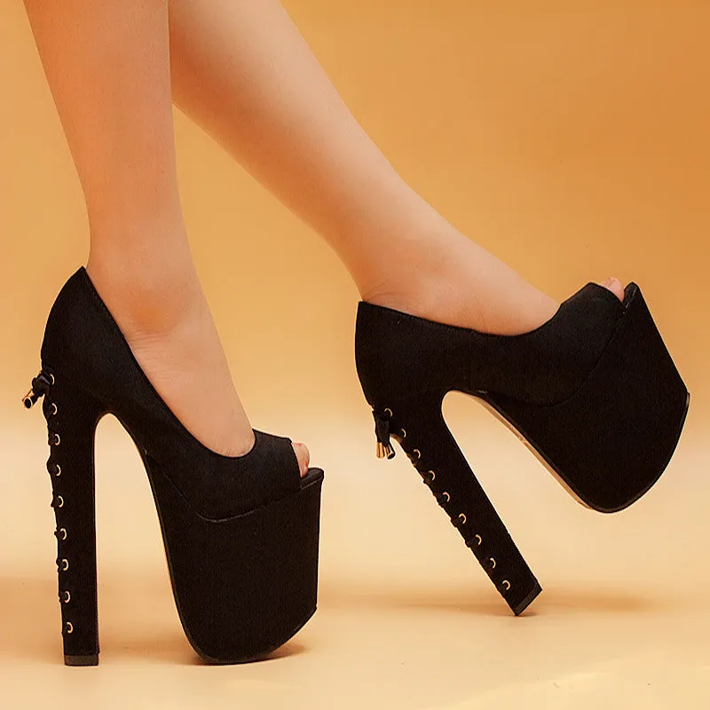 Straps Lace Up Peep Toe Platform Super High Heels Sandals