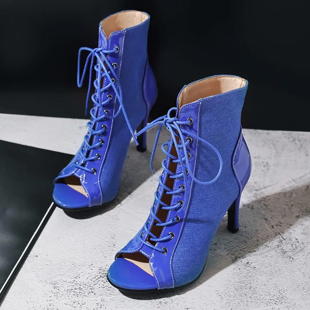 SWDZM Women's Latin Dance Shoes Peep Toe Ballroom Salsa Fashion Performance Wedding Party Ankle Dance Boots,Model QJW1052 1018