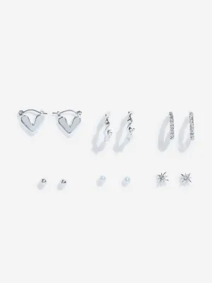 Westside Accessories Silver Trendy Embellished Earrings Set - Pack of 6