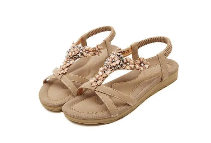 Women Flowers Flat Rhinestones Sandals